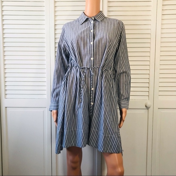 FRENCH CONNECTION Blue White Striped Button Down Shirt Dress Size 0 - Picture 1 of 9